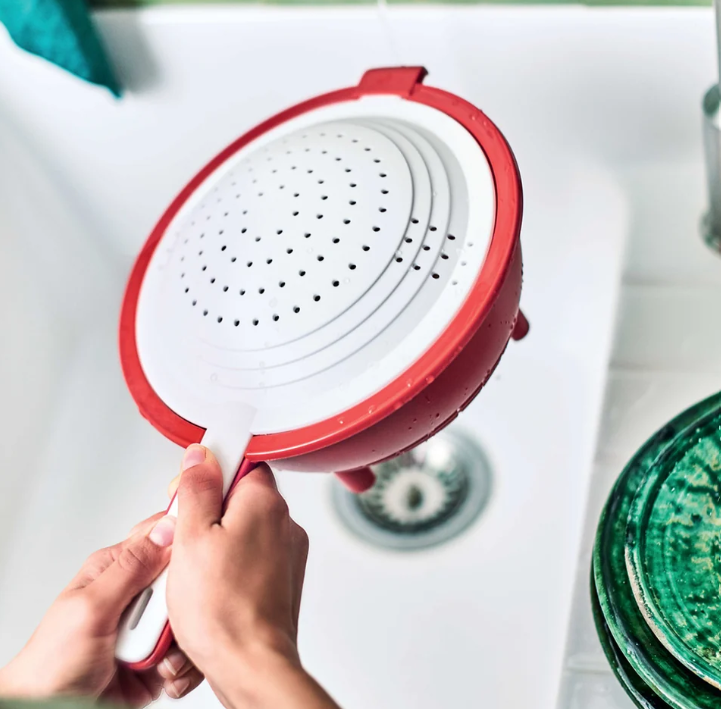 Tupperware Dubbele Vergietset 2-delig – 400 ml & 2 L – Rood & Wit