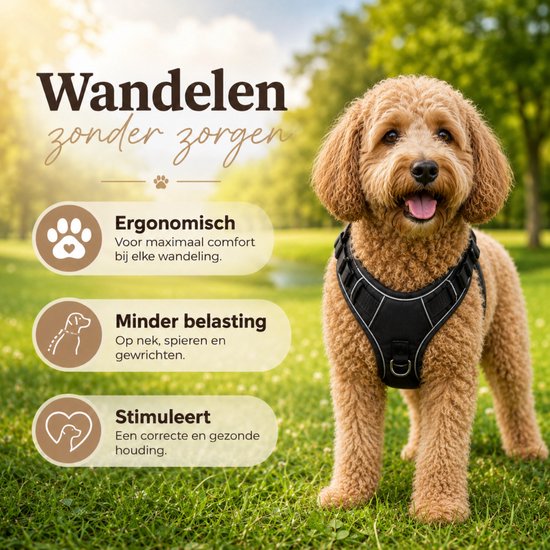 By Cee Cee Hondentuigje Hondenharnas - Anti Trek Tuig - Y Tuig Hond – Reflecterend Honden Tuigje – Zwart – Maat XL
