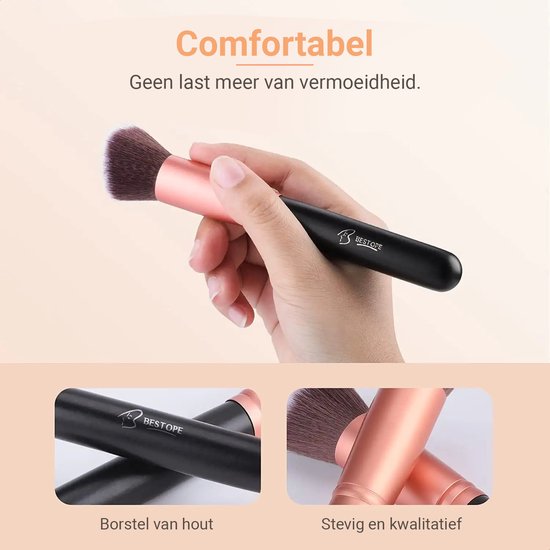 Bestope Make up Kwasten set met Beauty blenders 16 delig - Brush set - Kwasten reiniger - Borstels - Rosé Goud