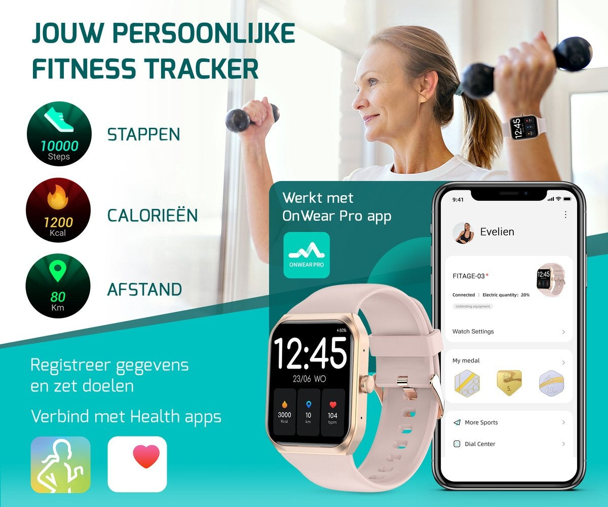 FITAGE Smartwatch voor dames - Activity Tracker - waterdicht - Roze