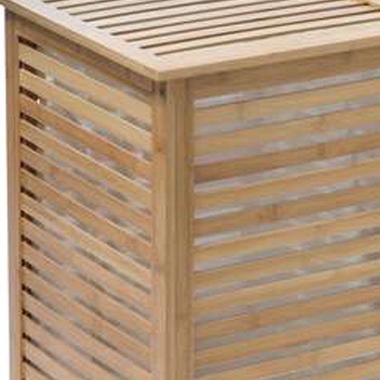 5Five Wasmand Bamboe hout - Met waszak - 65 liter - 40 x 38 x 58 cm - lichtbruin - met deksel