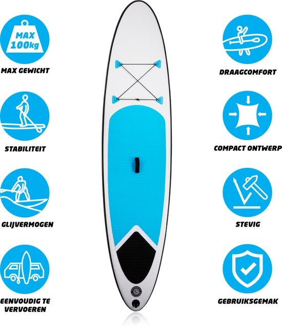Dunlop Opblaasbaar Sup Board met Accessoires - Blauw/Wit - 305 x 71 x 10 cm