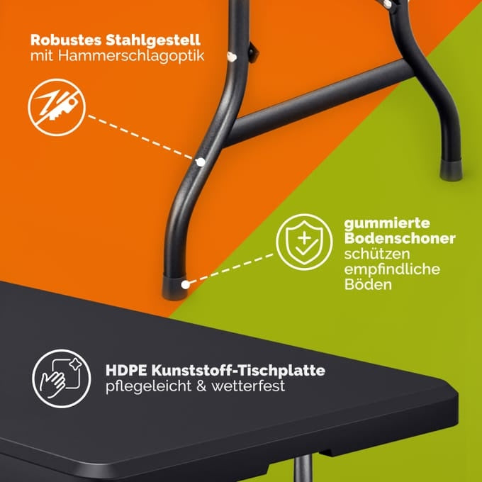 CASARIA Tuintafel - 183x76cm Inklapbaar Weerbestendig – Antraciet