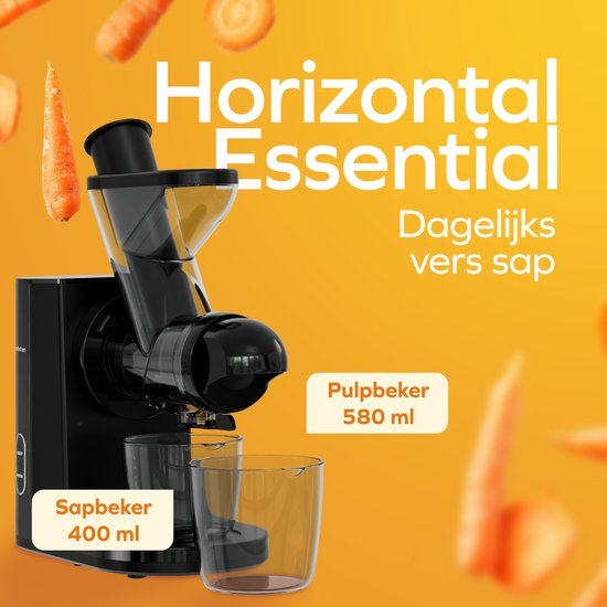 KitchenBrothers Slowjuicer - Juicer - Groenten en Fruitpers - 43 mm en 60 mm invoer - 400 ml - Zwart