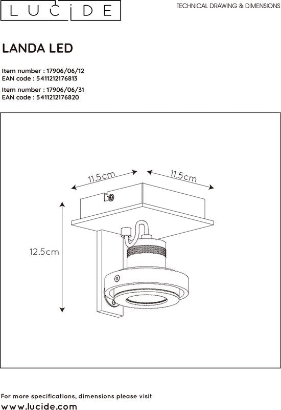 Lucide LANDA - Plafondspot - LED Dim to warm - GU10 - 1x5W 2200K/3000K - Wit