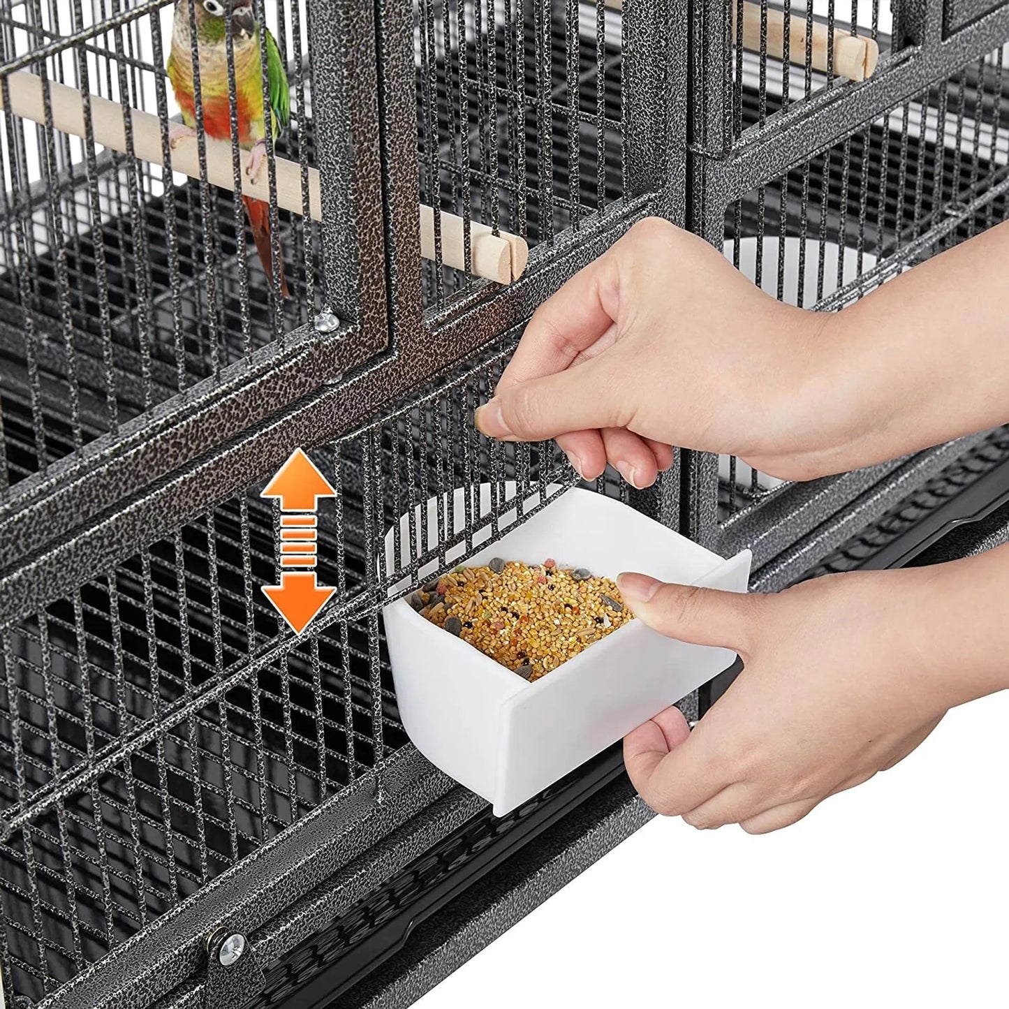 Yaheetech Vogelkooi Met Tussenschot – Voorzien Van 1 cm Tralieafstand En 4 Voerbakjes En Uitneembare Bodemlade – Voor Parkieten En Kanaries – Zwart Gepoedercoat Metaal – 95,5 x 45,5 x 105 cm
