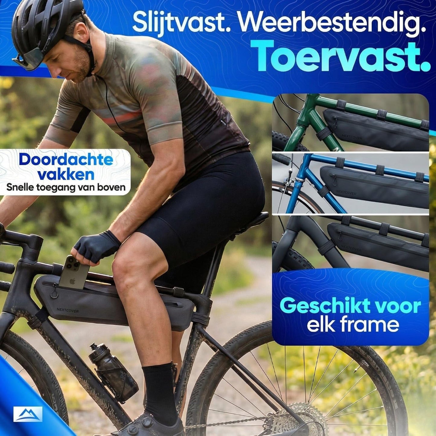 Nextcover Bikepacking Frametas - 38 cm - Zwart - 3 Liter - 100% Waterdicht TPU - Fiets Frametas voor Gravelbike, Racefiets & MTB