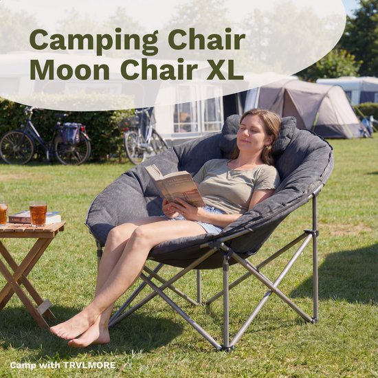 TRVLMORE Campingstoel XL - Opvouwbaar - 150KG Draagvermogen - Incl. Draagtas - Klapstoel - Kampeerstoel - Vouwstoel - Grijs