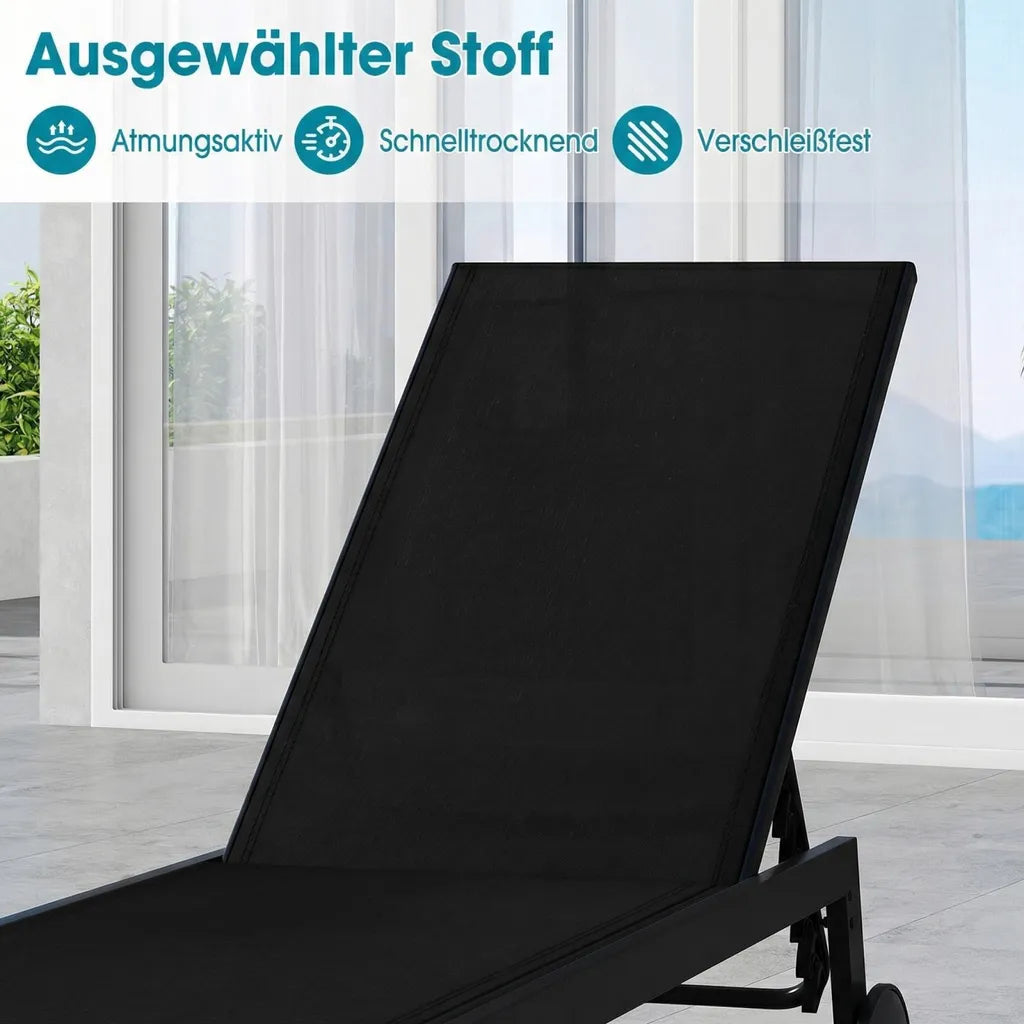 Coast Tuinligbedden - Verstelbaar - Wielen - Sneldrogend - 190 x 59 x 99 cm - Zwart