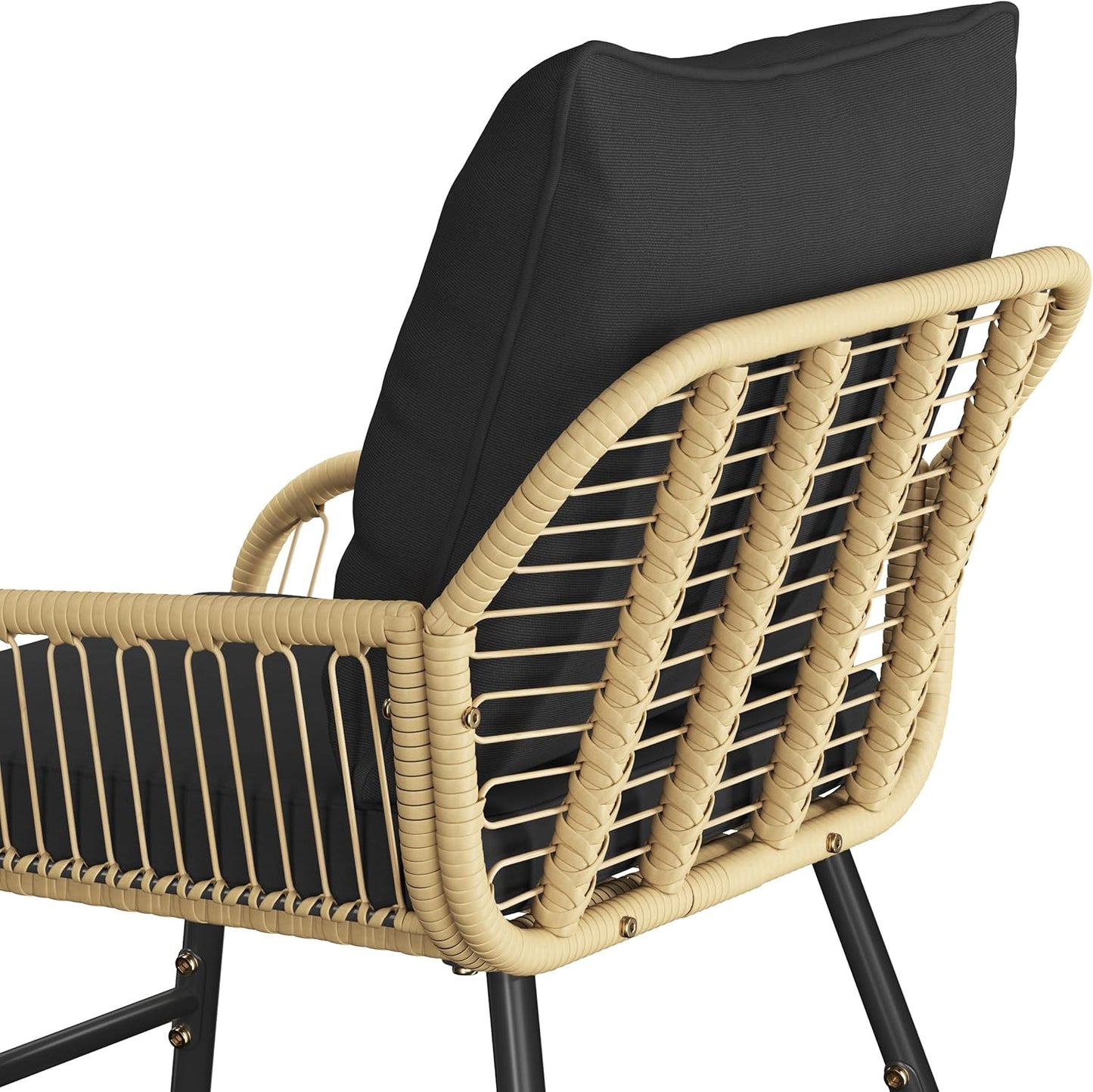 Yaheetech 3-delige Bistroset Tuin - Beige/Zwart - Rotan Tuinset met Glazen Tafel en 2 Stoelen