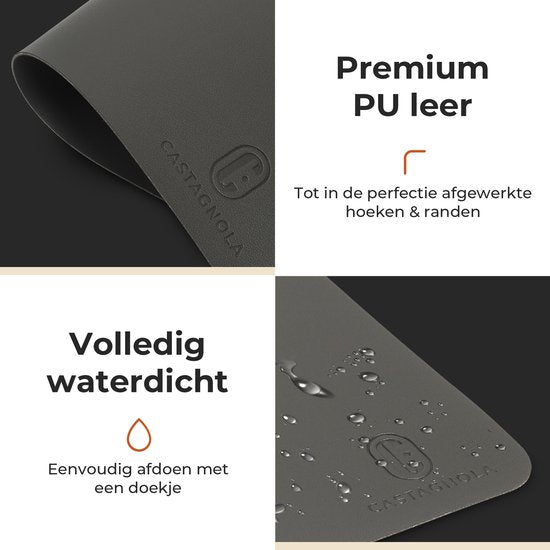 Castagnola Lederlook Placemats - Antislip Placemat van Kunstleer - Waterafstotende Onderlegger - Onderzetter - 6 Stuks - 45 x 30 cm - Grijs