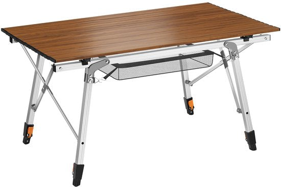tectake® Campingtafel - 90 x 52 x 47 - 70 cm - Klaptafel van Aluminium - Oprolbaar Tafelblad - Vouwtafel - Reistafel - Tuintafel - Weerbestendig - In hoogte verstelbaar - Draagtas - Inklapbaar - Houtlook