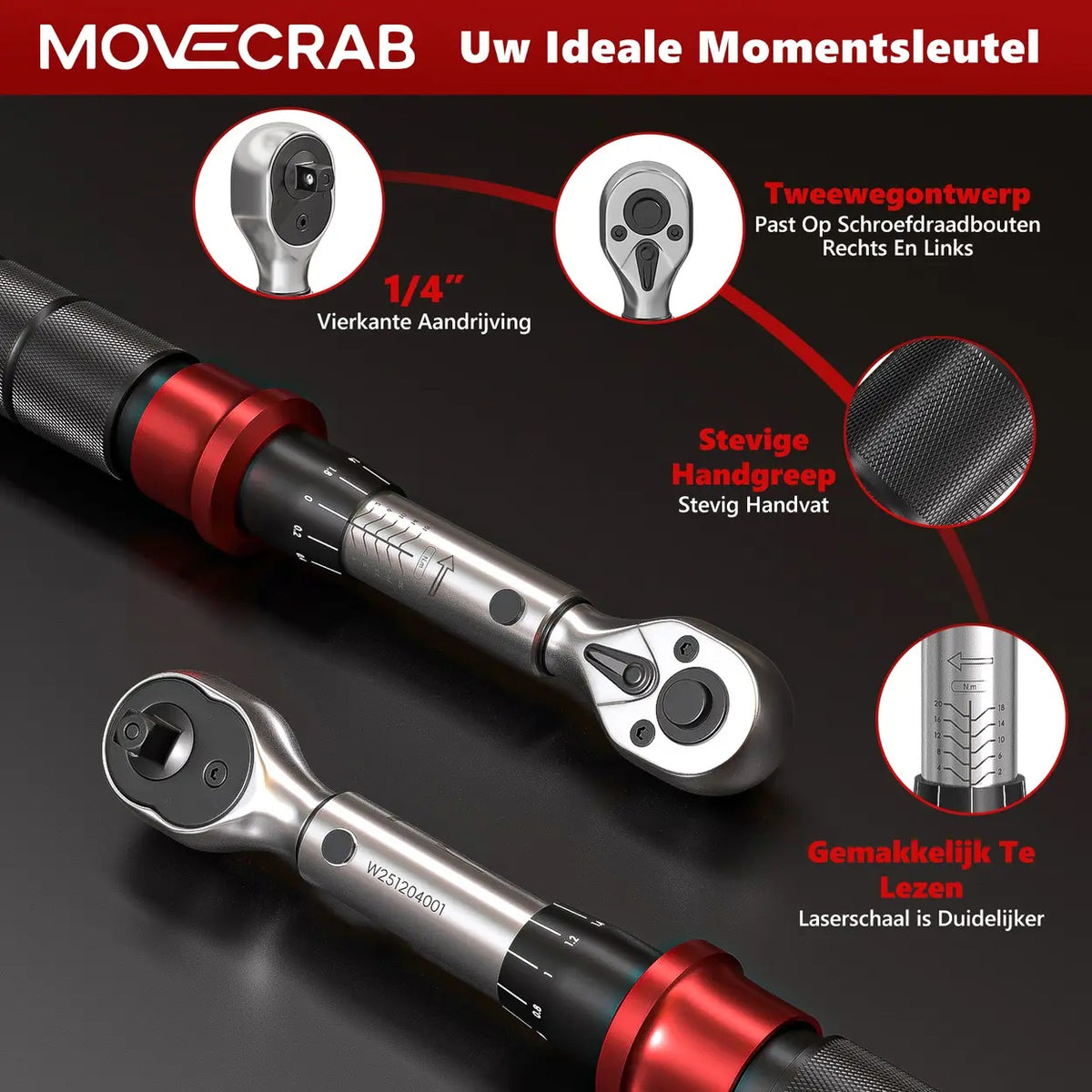 MoveCrab Momentsleutelset voor Fietsen - 15-delig - 1/4 inch - 2–20 Nm