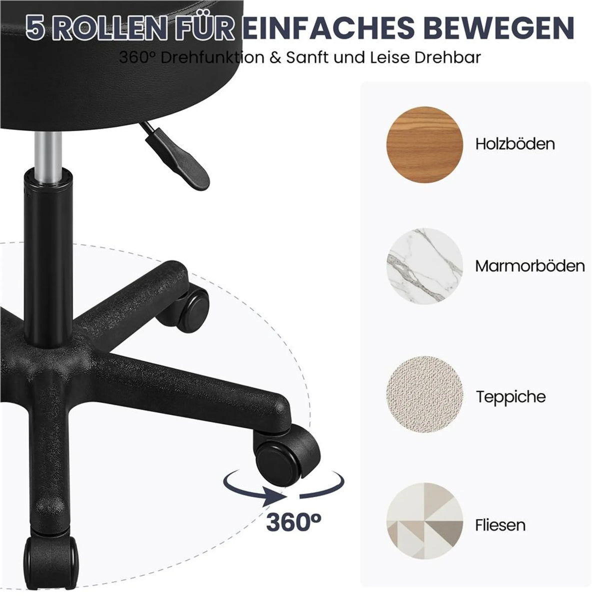 Yaheetech Barkruk In Hoogte Verstelbaar – Voorzien Van 10 cm Dik Zitkussen En 360° Draaifunctie En Stervoet Met Wielen – Voor Kantoor Studio En Keukeneiland – Zwart Kunstleer En Metaal – 50 x 50 x 46 – 61,5 cm