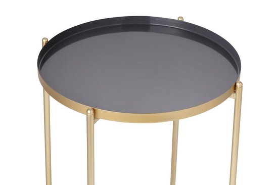 LIFA LIVING Bijzettafel Modern - Grijs & Gouden Koffietafel - Rond - Metaal - Voor Woonkamer, Slaapkamer of Kantoor - 37,5 x 47,5 cm