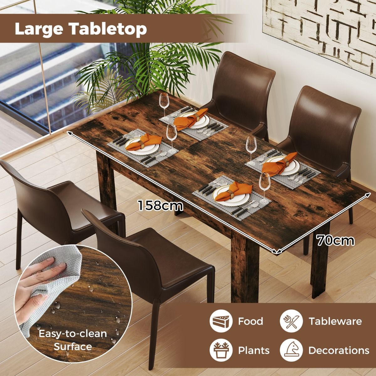 Coast Uitschuifbare Eettafel - Verstelbaar tafelblad - L-vormige poten - Koffiebruin 158 x 70 x 76 cm