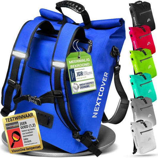 Nextcover 3in1 Fietstas Enkel voor Bagagedrager [PVC vrij] | Waterdichte Fietstas, Rugzak en Schoudertas 25L | Ideaal voor Laptop en Wekelijkse Aankopen | Fiets Tas Enkele | Fietstassen