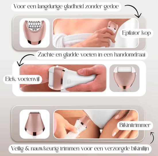 Sansbeauté® 6-in-1 Ladyshave Gezicht - Oksels - Benen - Bikinilijn - Scheerapparaat Vrouw - Epilator - Epileerapparaat Dames - Trimmer Vrouw - Bikinitrimmer - USB Oplaadbaar