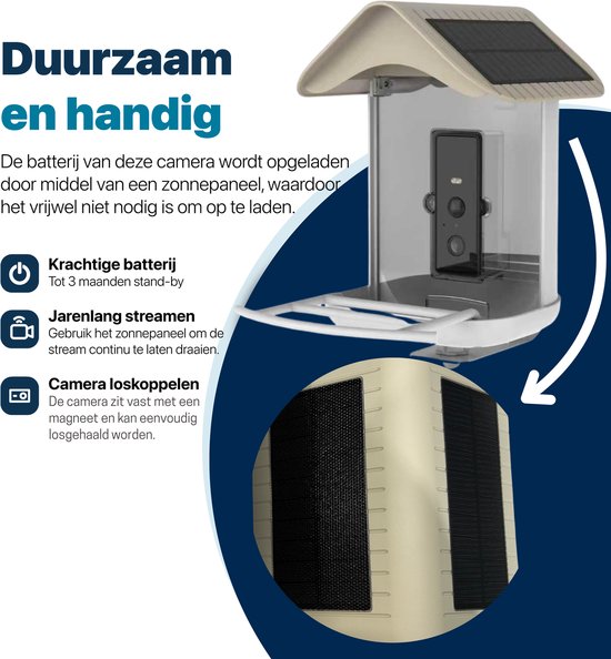 BOME Vogelvoederhuisje - 2K HD Camera - AI Vogelherkenning - Dubbel Zonnepaneel