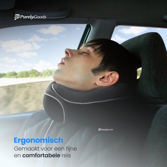 PurelyGoods® Nekkussen - Luxe Reiskussen Set - Traagschuim - Memory Foam - Vliegtuig & Auto - Zwart - Incl. Slaapmasker en Oordopjes