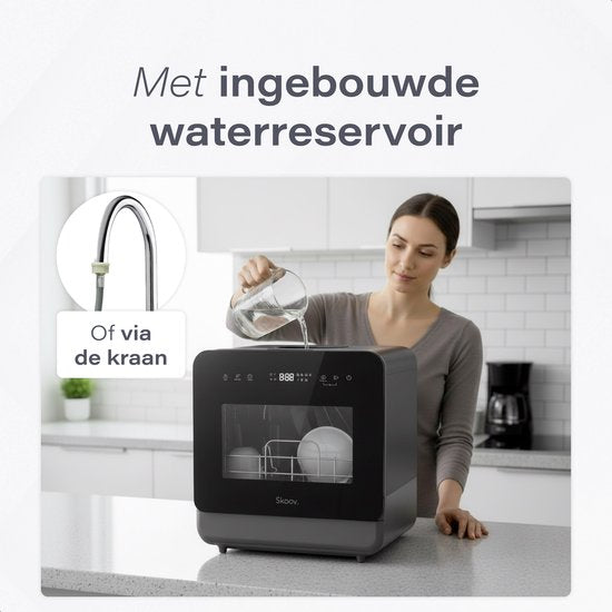 Skoov Mini Vaatwasser met waterreservoir PRO - 3 couverts - 6 wasprogramma's - Zwart