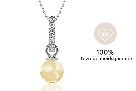 Yolora Dames Ketting met Hanger - Kalpa Camaka Parel en Kristallen - Zilverkleurig - 18K Witgoud Verguld - Vrouwen Collier Zilver - Sieraden - Luxe Giftbox - Geschenkdoos - Cadeau doos - Exclusieve Geschenkverpakking - Mooie Cadeauverpakking