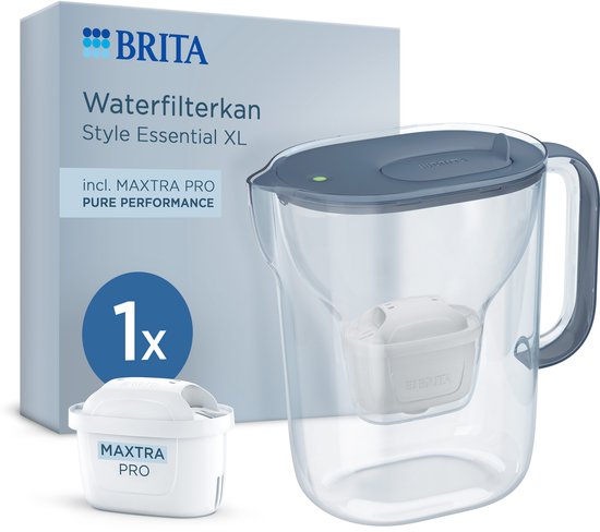 BRITA Waterfilterkan Style Essential XL - 3,6L - Blauw - incl. 1x MAXTRA PRO Pure Performance - grote filterkan met Smart Light LED & klapdeksel, filtert verontreinigingen & meer