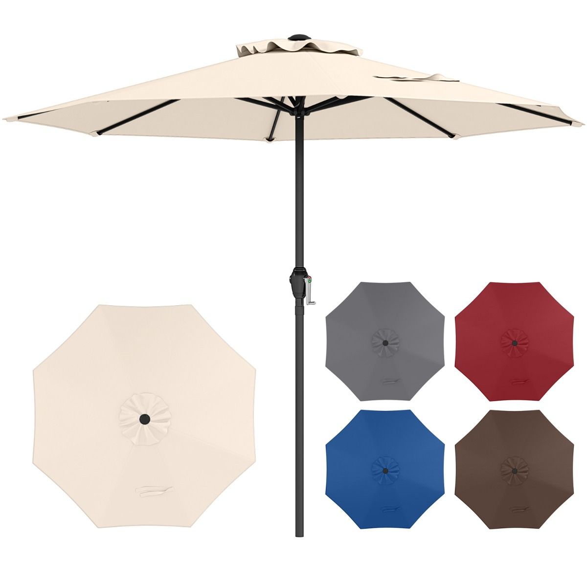 Coast Terrasparasol met slinger - geventileerd dak - 8 stevige ribben - bruin - 260 cm