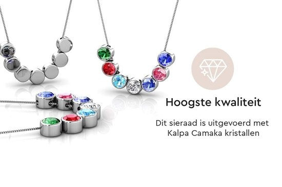 Yolora Dames Ketting met Hanger - 7 Gekleurde Kalpa Camaka Kristallen - Set van 7 - Zilverkleurig - 18K Witgoud Verguld - Mooie Cadeauverpakking - Moederdag Cadeautje