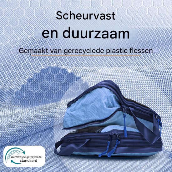 Packing Cubes Set van 7 - met compressie voor koffer en rugzak incl. pakzak, Mariner's Azure - Blauw