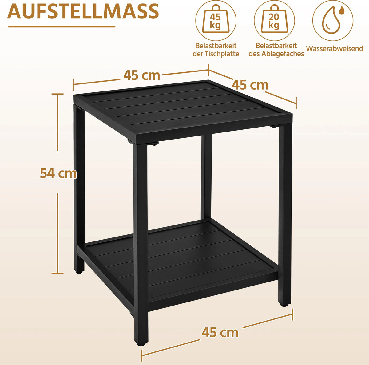 Yaheetech Gartentafel 2-laags Beisteltafel 45 × 45 × 54 cm Zwart