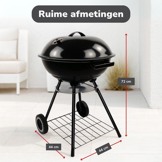 alpina Houtskool BBQ - Kogelbarbecue Ø43 cm - Barbecue met Deksel en Wielen - Geïntegreerd Ventilatiesysteem - Verwijderbare Asopvangbak - Zwart