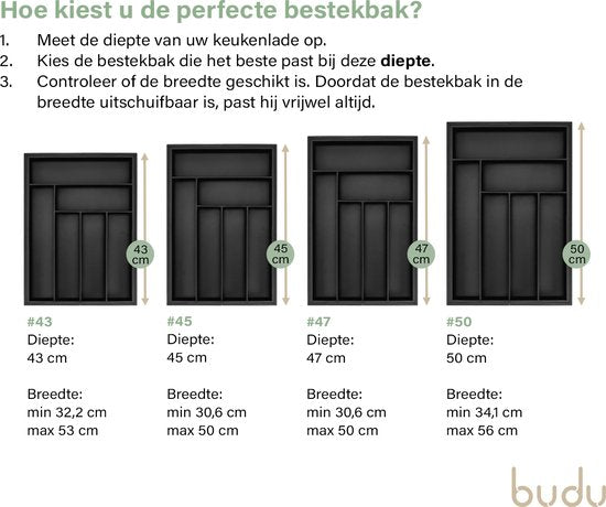 Budu Uitschuifbare Bamboe Bestekbak #47 (47 cm diep) - Zwart - Bestekcassette Hout - Besteklade - 47 x 30,6 - 50 cm - 6/8 vakken
