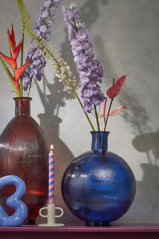 Mica Decorations Firenza Fles Vaas - H42 x Ø34 cm - Gerecycled Glas - Donkerblauw