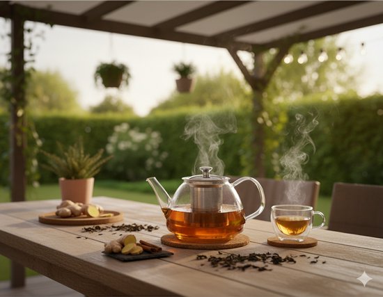Vaja® Glazen Theepot Fay met RVS Filter - 1 Liter - Thee Infuser - Voor Losse Thee / Theebloemen - Kerst Cadeau - Borosilicaat Glas Anti-druppel tuit