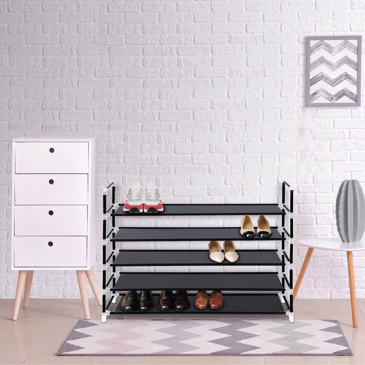 LifeGoods Schoenenrek - 5 Laags - Schoenenkast - Opbergsysteem 30 Paar Schoenen - Kunststof - Zwart