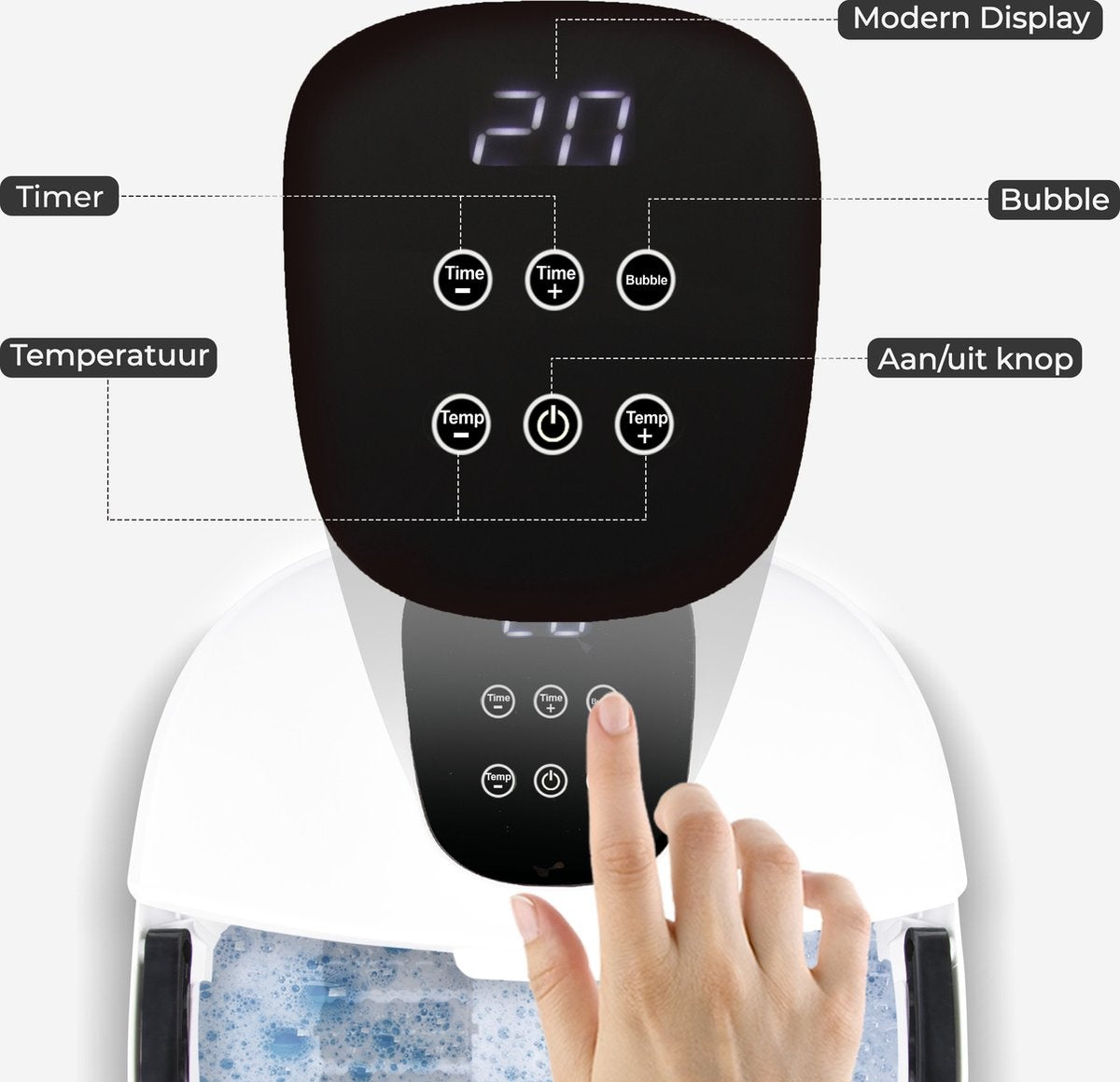 Niceey Massage Voetenbad XXL – Bubbelfunctie – 10 Massage Rollers – Tot 48°C - Infrarood - 12L - Wit