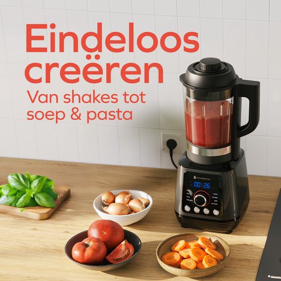 KitchenBrothers Blender - Thermoblender - 1.75L - Kookfunctie - 700+1000W - Smoothie Maker - IJscrusher - Zwart