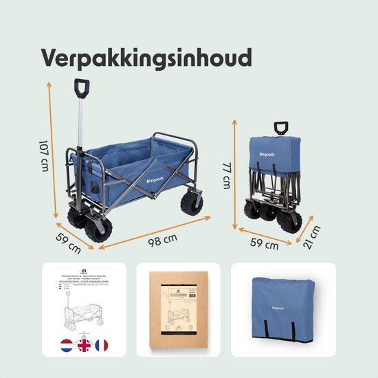 LifeGoods Bolderkar - Opvouwbaar - 80KG Draagkracht - 94L - Wasbaar Polyester - Blauw