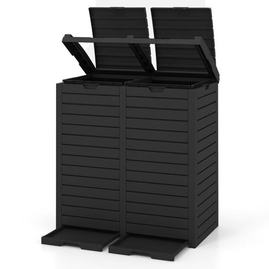 Coast Afvalcontainer - dubbele deksel - uittrekbare opvangschaal - zwart - 77 x 40 x 86 cm