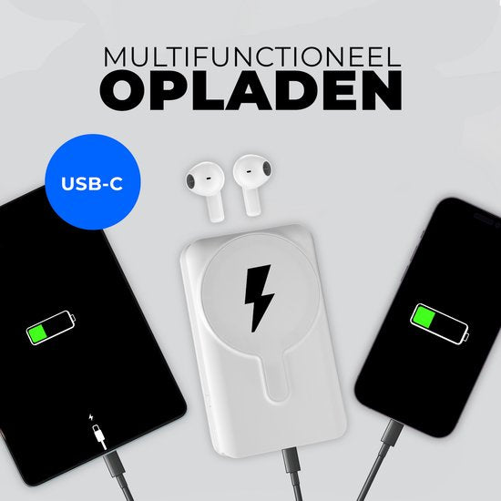 Denver Powerbank met Draadloze Oordopjes - 2-in-1 - 5.000 mAh - Bluetooth Oortjes Draadloos - Geschikt voor o.a. iPhone en Samsung - PWE5001W