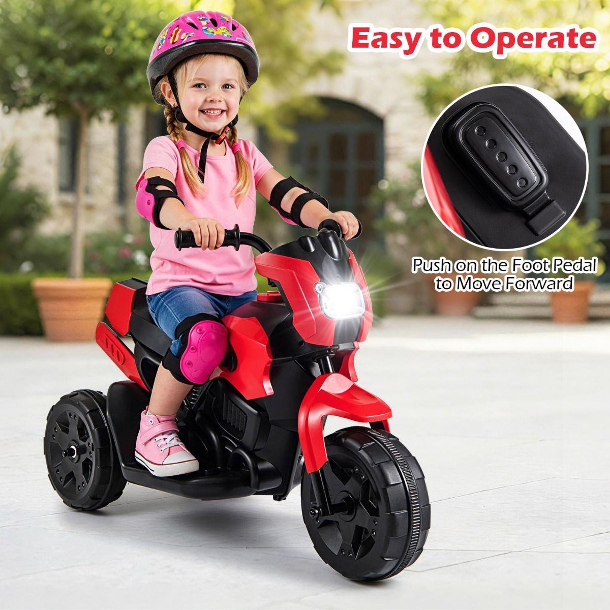 Coast Kindermotorfiets elektrisch - driewielig ontwerp - met led-koplamp - rood