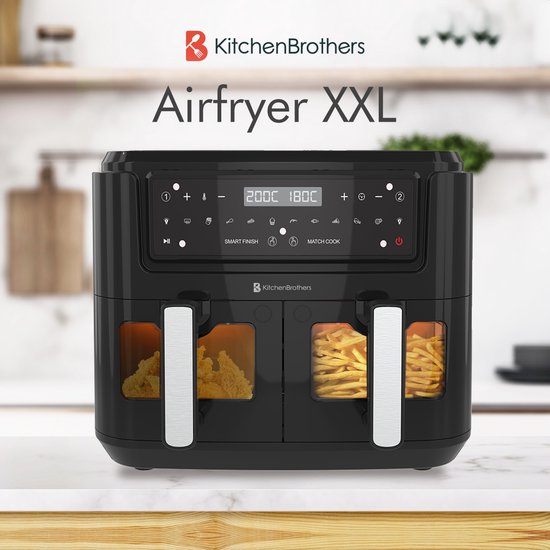 KitchenBrothers Airfryer – Dual Zone & 10 Programma's – 2400 W – 38.8 x 36.5 x 31.8 cm – Zwart