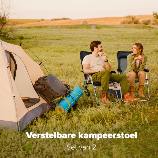TRVLMORE Campingstoelen - Opvouwbaar - 2-Pack - 110KG Draagvermogen - Verstelbaar - Klapstoel - Visstoel - Kampeerstoel - Vouwstoel - Zwart
