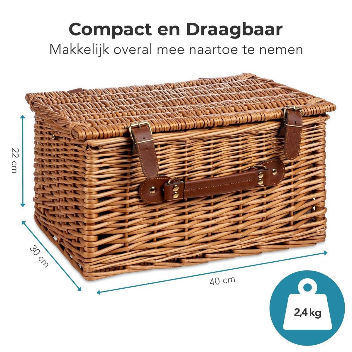 LifeGoods Picknickmand - 29-Delige Set met Picknickkleed - 4 Personen - PU-leer