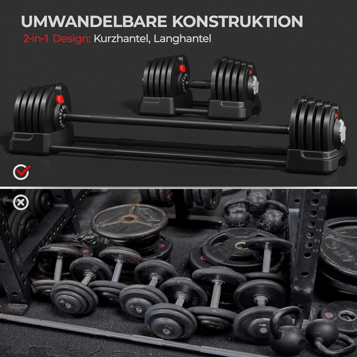 Yaheetech 2-in-1 Verstelbare Hantelset 2-40 kg - Kurzhantel en Langhantel - Zwart