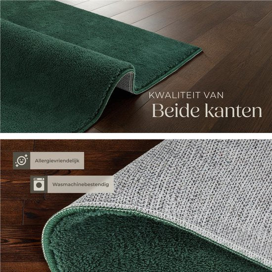 tectake® Kortpolig Vloerkleed - 80 x 150 cm - Groen - Tapijt voor Woonkamer, Slaapkamer, Eetkamer - Onderhoudsvriendelijk en Wasbaar - Antislip Ondertapijt - Allergievriendelijk - Diverse maten en kleuren