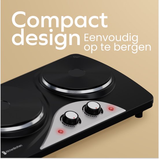 KitchenBrothers Elektrische Kookplaat - 2 Pits - Vrijstaand - 7 temperatuurstanden - 1500W + 1000W - Zwart