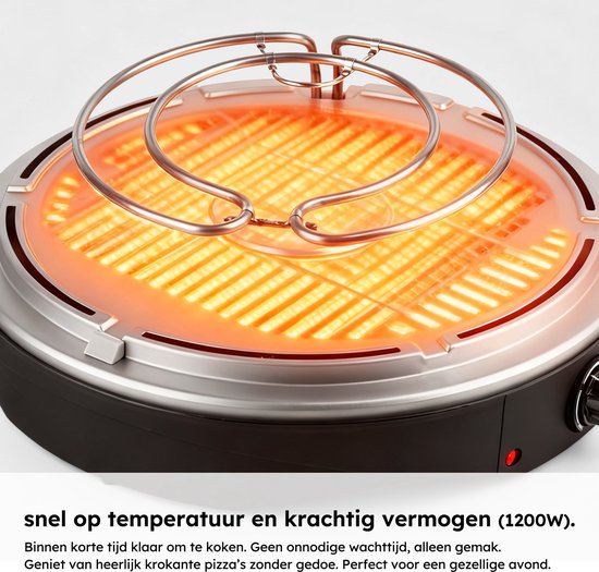 Pizzaoven – Grill en Pizzaoven in Eén – Pizza Gourmet – Pizzaoven – Gourmetstel – Gourmet – Tot 300°C – Extra lange 2 meter Kabel – Grillplaat – Saaf