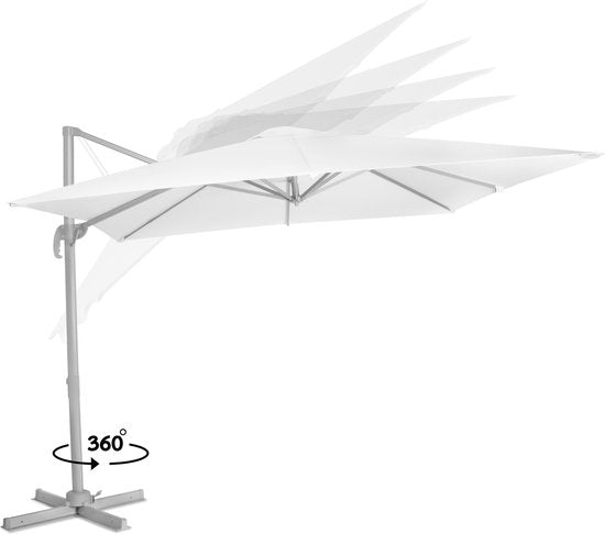 VONROC Premium Zweefparasol Pisogne - 300x300cm – Inclusief kruisvoet & beschermhoes – Vierkante parasol – 360 ° Draaibaar - Wit